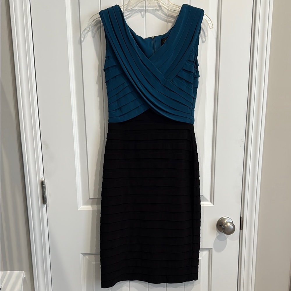 Adrianna Papell Teal and Black Midi Dress